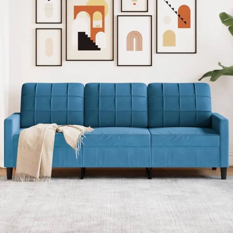 vidaXL 3-Sitssoffa Blå 180 cm Sammet Soffa 3-sits