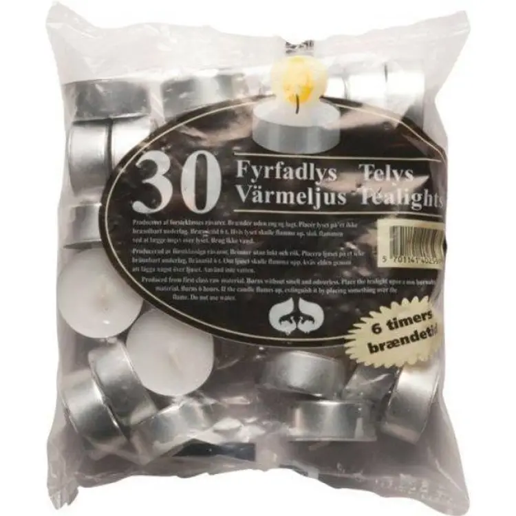 Duni värmeljus vit 6 h 30-pack