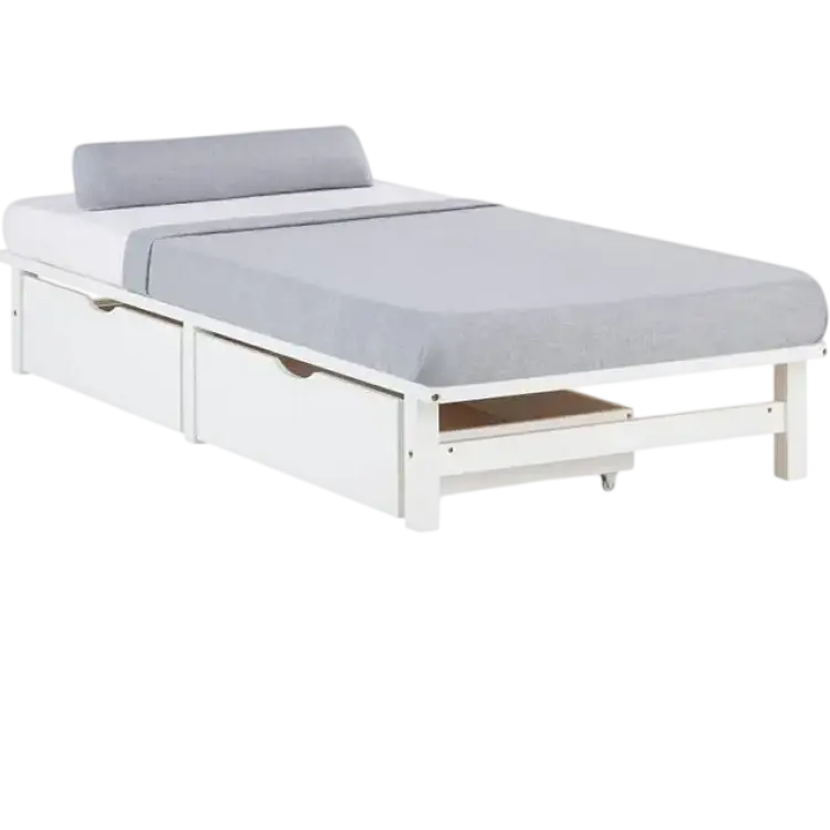 Homestyle4u Enkelsäng Pallsäng Med Madrass Och Lådor 90x200 Cm Vit Ramsäng